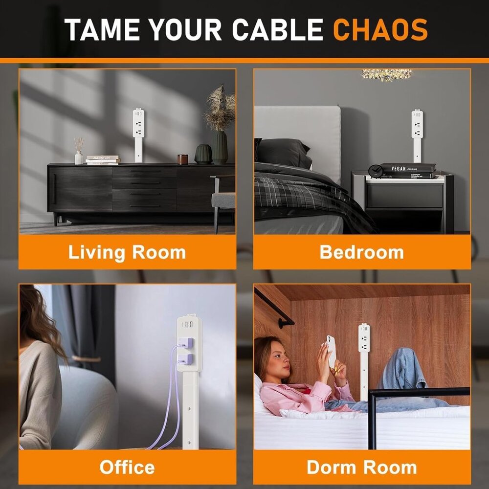 Outlet Extender Stick - Features 2 USB-A, USB-C and 2 AC Outlets